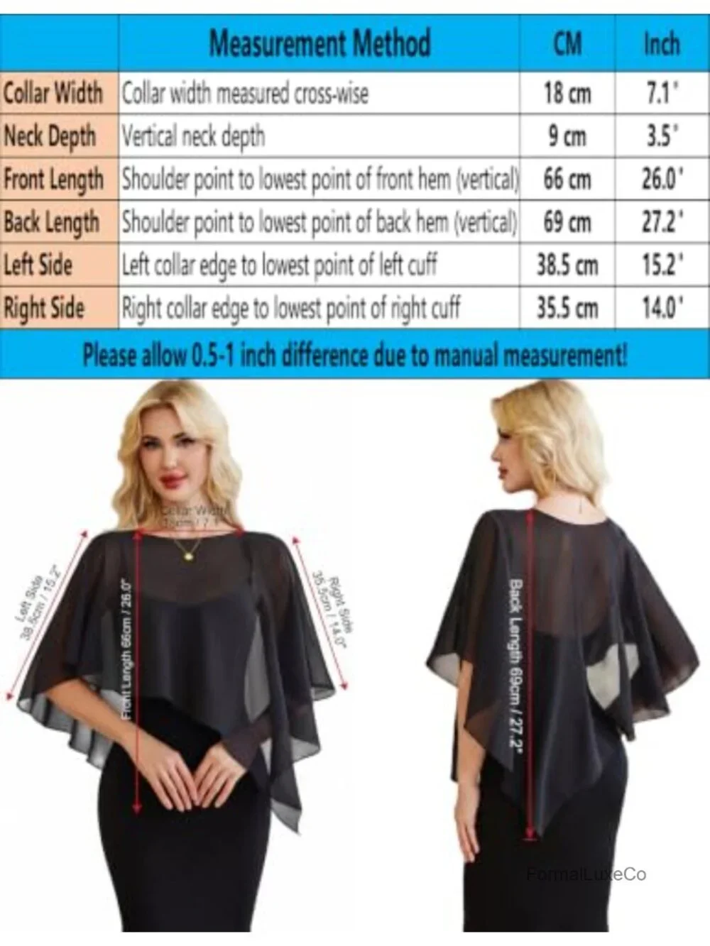 Sheer Chiffon Capelet Batwing Sleeve Wedding Shawl Cover Up Wraps - One Size